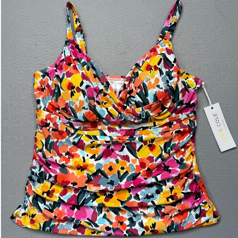 Anne Cole Floral-Print Surplice Underwire Tankini Top Multi 16W $98
